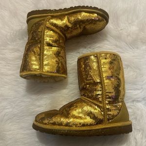 Y2K Gold Sequined Sparkle Ugg Mid Calf Boots 6
